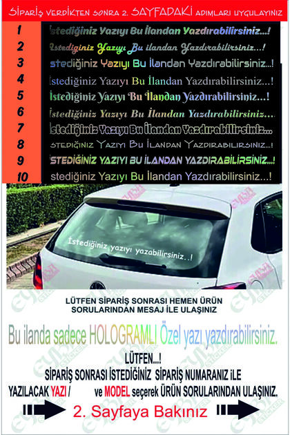 Arka Cam Söz Özel Hologramlı Yazı Stickeri HOLOGRAMLI arka Cam Yazısı 90x7cm