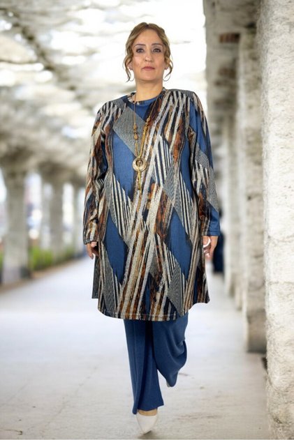 Cycling Collar Soft Viscose Fabric Tunic Waist Rubbered Viscose Pants Large Size Bottom Top Suit