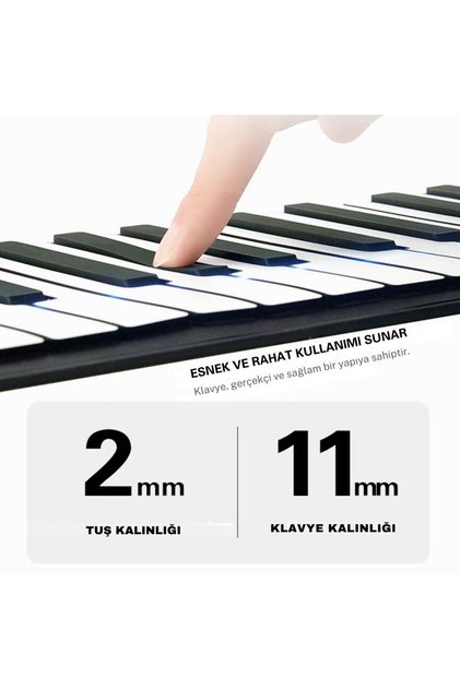 88 Tuşlu Elektronik Piyano MIDI ve USB Şarjı Taşınabilir ABS Yumuşak Silikon Esnek Klavye Pedallı