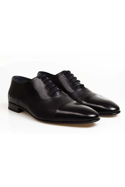 Black Color Lace-Up Genuine Leather Men's Shoes