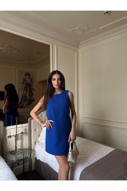 Women's Blue Mini Cycling Neck Dress