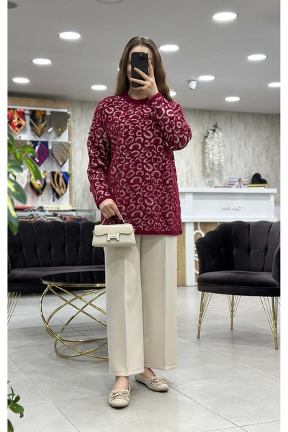 Simli Angora Leoparlı Tunik