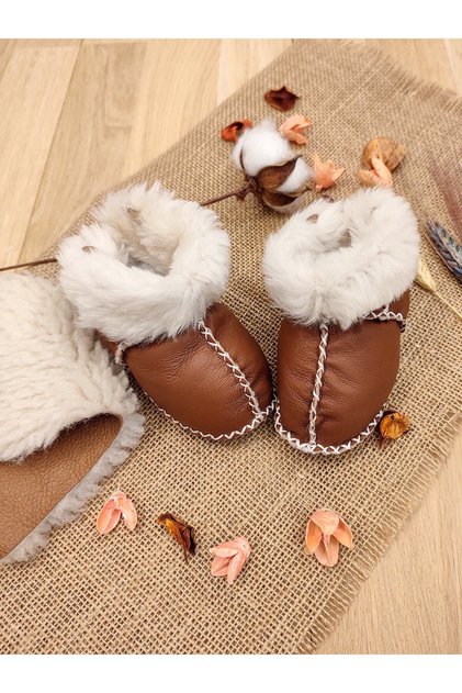 Organik Deri Unisex Bebek Patik Içi Yünlü Doğal Bebek Botu Stb818