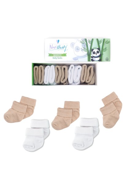 5-Piece Bamboo Newborn Baby Socks I White Beige I Baby Girl Boy Socks