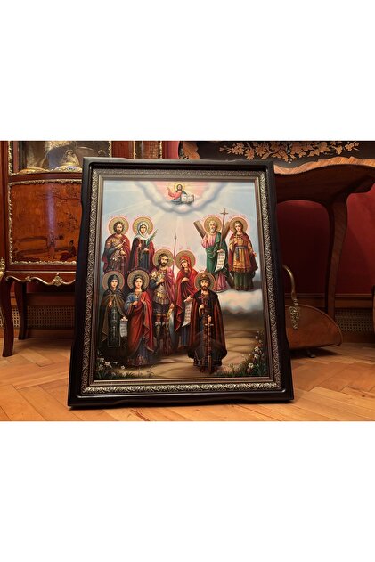 Porselen üzeri el boyama tablo çift çerçeve içinde 58,5 cm 48,5 cm ölçülerinde