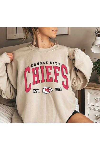 Kansas City Chief Printed Beige Oversize Cotton Sweatshirt