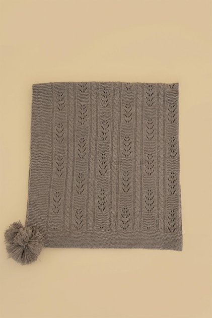 Children's Knitted Patterned Pompom Knitwear Blanket (80Cmx100Cm) Mink Chkids201