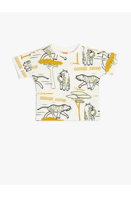 T-Shirt Tiger Printed Short Sleeve Crew Neck Cotton