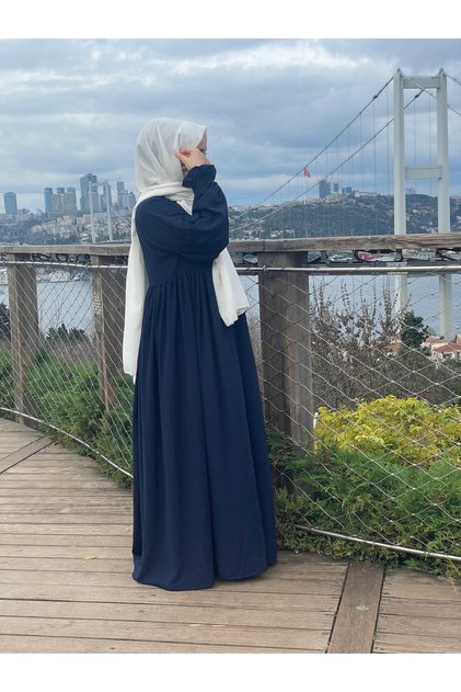 Kadın Tesettür Robalı Ferace Medine İpeği Lacivert