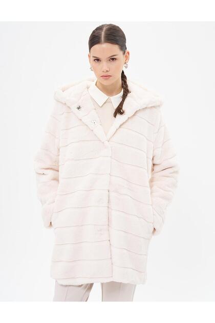 Hooded Plush Coat Ecru
