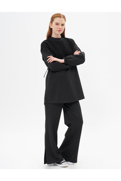 Knitwear Garnished Scuba Double Suit Black