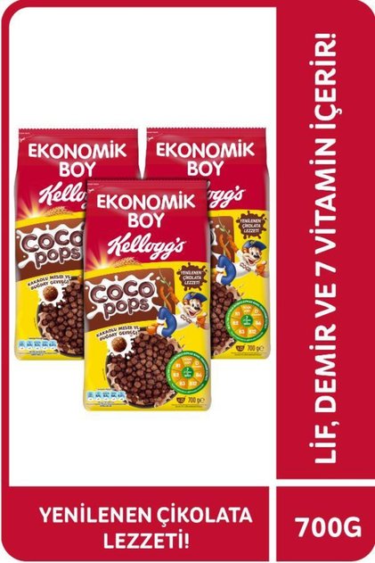 Coco Pops Kakaolu Buğday Ve Mısır Gevreği 700 gr X 3 Adet, Lif, Demir Ve 7 Vitamin Içer