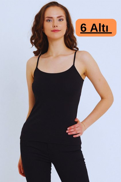 Pack of 6 Black Women's Undershirt - Rope Strap