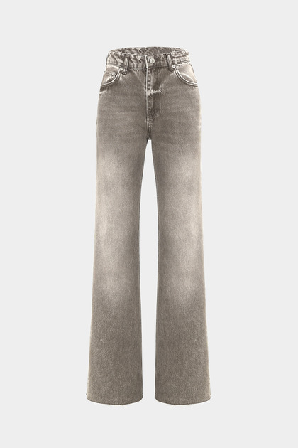 High Waist Wed Leg Snow Wash Wide Leg Seamless Jeans