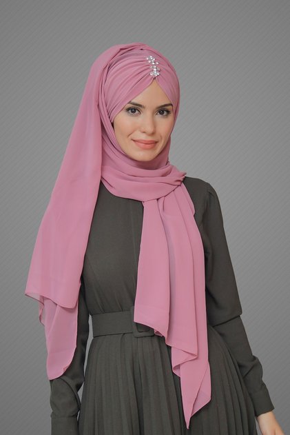 Dried Rose Back-Tie Shawl Chiffon Pleated Stone Embellished Handmade Embroidered 1840_18
