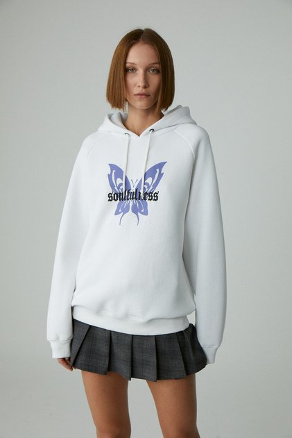 Lamari Women's Oversize Raster Hooded White Sweatshirt