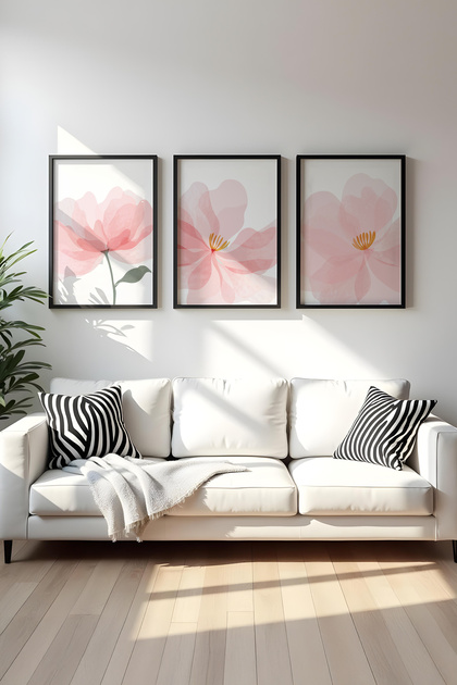 Set of 3 Paintings with Wooden Black Frame - Triple Painting Set with Black Frame