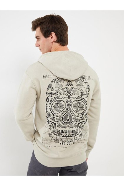 Men's Long Sleeve Hoodie in Beige