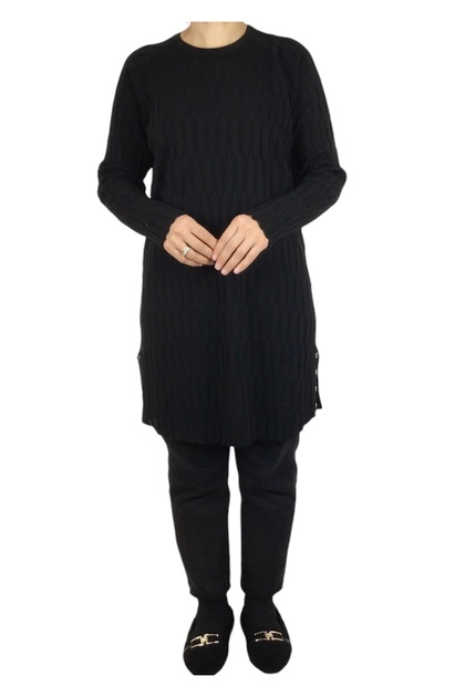 Women's Patterned Strick Tunic with Breaking Button Detail