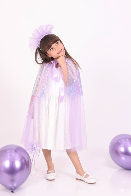 Shiny Mermaid Lilac Sequin Detailed Party Cape