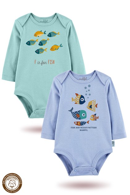 2-Piece 100% Cotton Organic Printed Snap Fastener Baby Bodysuit