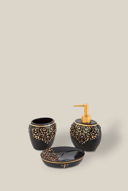 Flossy 3 piece bathroom accessory set black