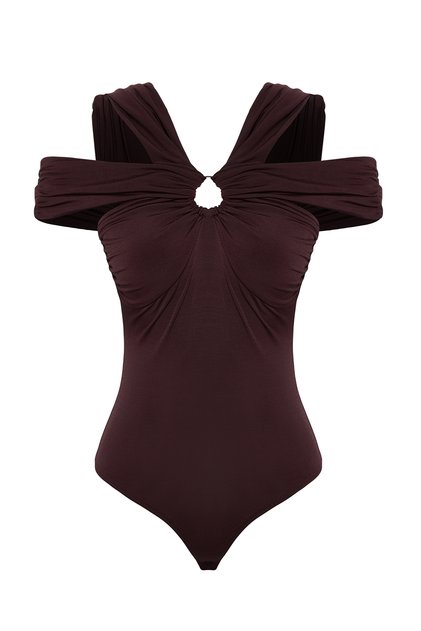 Brown Accessory Detailed Knitted Bodysuit Tprss25Bd00004