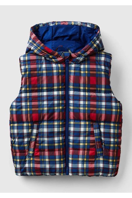 Boy's Blue Mix Zipper Closure All Patterned Hooded Vest