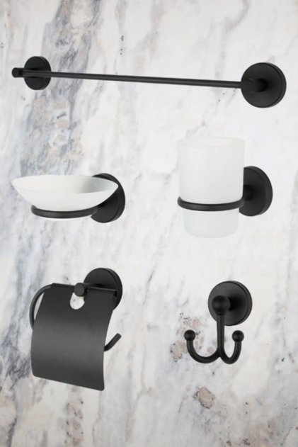Black 5-Piece Bathroom Accessory Set