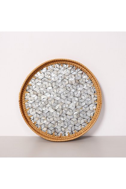 Abstract 35X3 cm Pearlescent Rattan Tray & Wall Decor