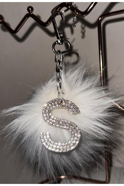 White Feather Letter S Keychain
