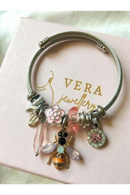 Stainless Steel Bracelet with Bee Charm I Adjustable Steel Charm Bracelet I Special Boxed