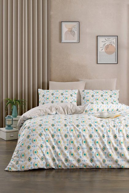 Soft Dreams Series | Eyelet Double Cotton Patterned Duvet Cover Set | Elasticized Sheet |