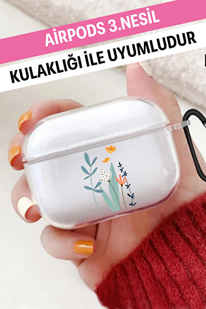 WANNA PROTECT Airpods 3. Nesil Uyumlu Şeffaf Kancalı Desenli