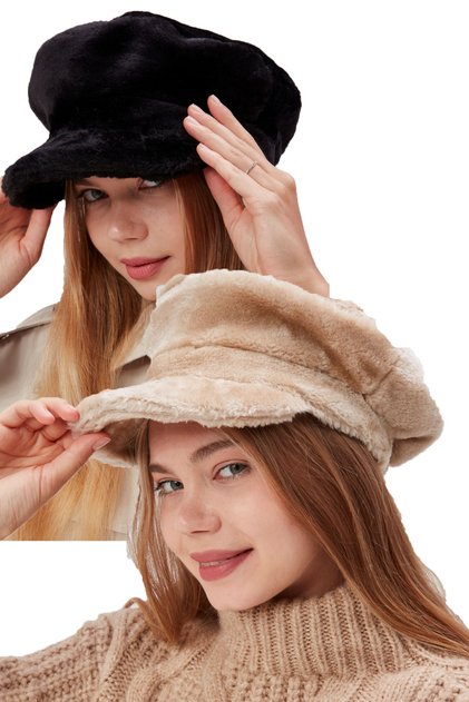 Double Women's Plush Cap Newsboy Winter Cap