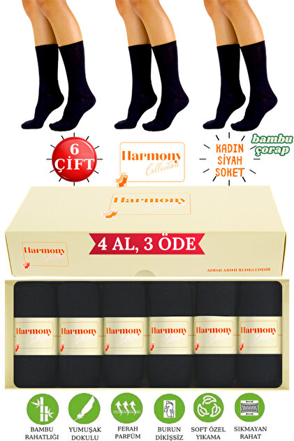 Șosete lungi negre pentru femei Bamboo (6 PERECHI) Cutie specială, fără sudură, șosete premium
