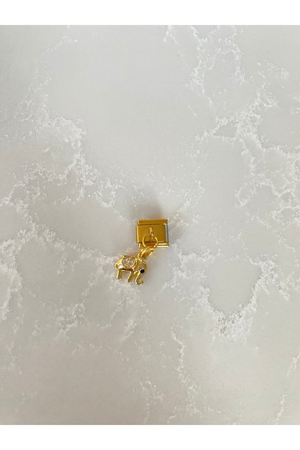 Stainless Steel Stoned Elephant Italian Bracelet Gold Charm
