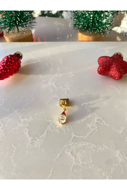 Stainless Steel Christmas Series Stoned Santa Claus Gold Italian Bracelet Charm