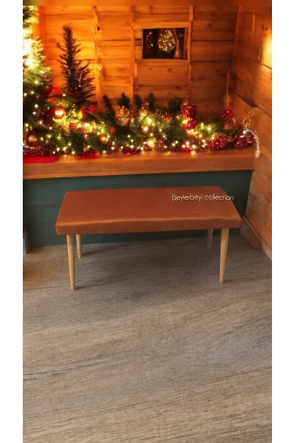 Ahşap Ayaklı Handmade Geniş Oturum Alanlı düz Kumaş Pofidik Puf bench, ayak ucu uzatmalık