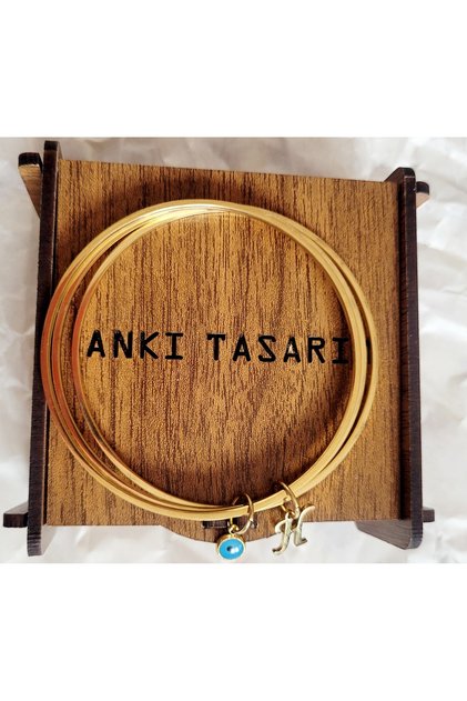 Kadın 316 L Paslanmaz Çelik Anti Alerjenik 3'lü Çelik Ajda Bilezik 22 Cm Harf Charmlı ( H )