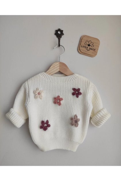 İsim Harf Yazılı Selanik Örgü Unisex Bebek Çocuk Kazak