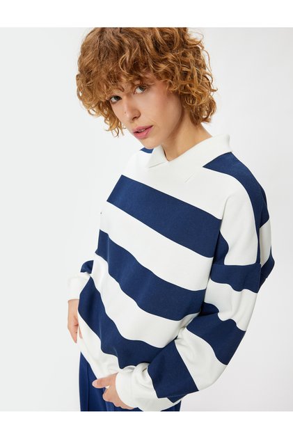 Polo Neck Sweatshirt Oversize Color Block Long Sleeve
