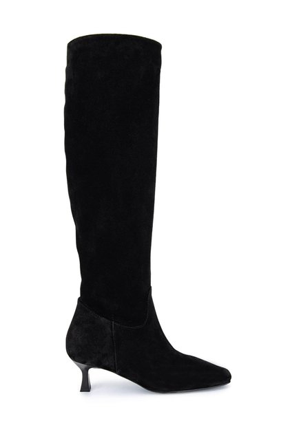 Women's Genuine Leather Black Suede Heeled Boots