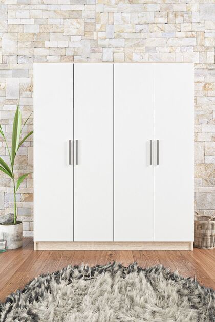 Aeka Ae-1059 Milano Beyaz Sonomo 4 Kapaklı Gardırop 11 Raflı 2