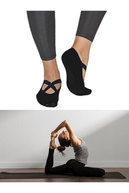 2 Pairs of Non-Slip Sole Black Dance Yoga and Plates Socks