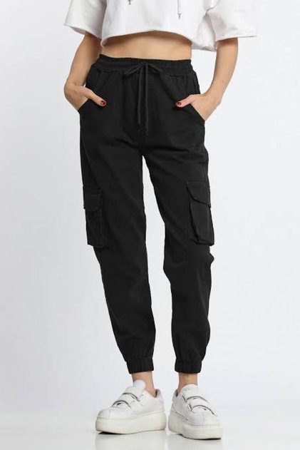 Pantaloni de sport negri pentru femei Cargo Pocket