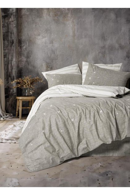 Klein Embroidered Double Duvet Cover Set Moke Brown