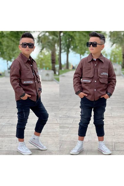 Boy's Gabardine Jacket / White T-Shirt / Jeans 3-Piece Set - Holiday Style