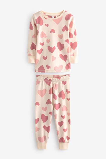 Kız Çocuk Yeni Sezon %100 Pamuk Penye Somon Tonlu Kalp Baskılı Paça Lastikli Pijama Takımı