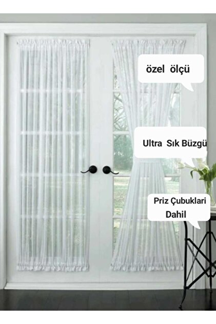 Keten Dokulu Damla Desenli Bambu Tül Kelebek Briz Perde Cubuklar Dahil